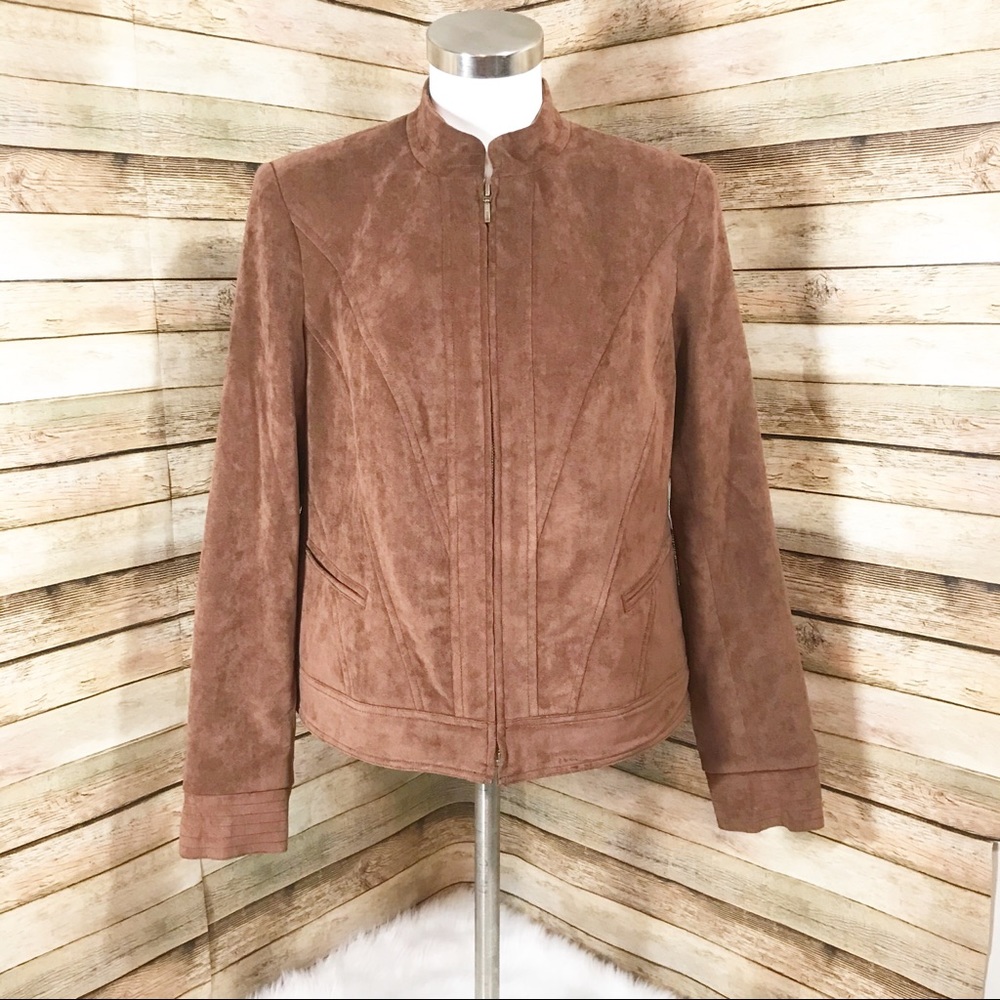 Tribal brown zip up faux suede biker type jacket